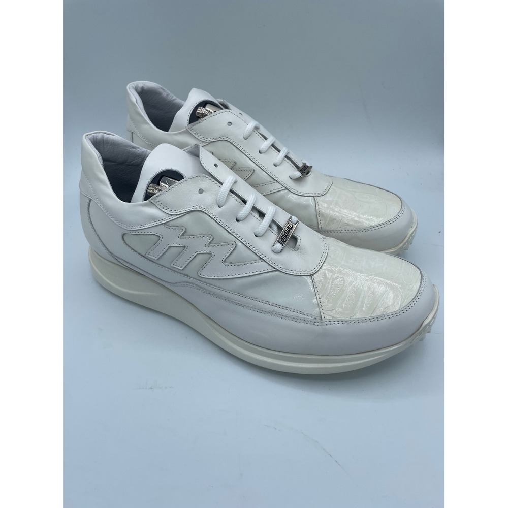 Mauri Mens White Calf Cocco Patent Leather Sneakers Made In Italy Size 9